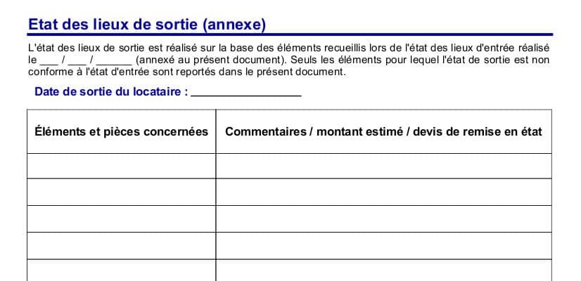 Etat des lieux de sortie