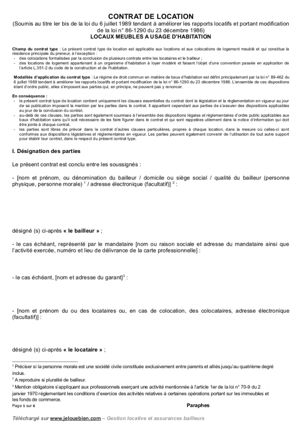 Bail étudiant modèle gratuit de contrat de location Jelouebien